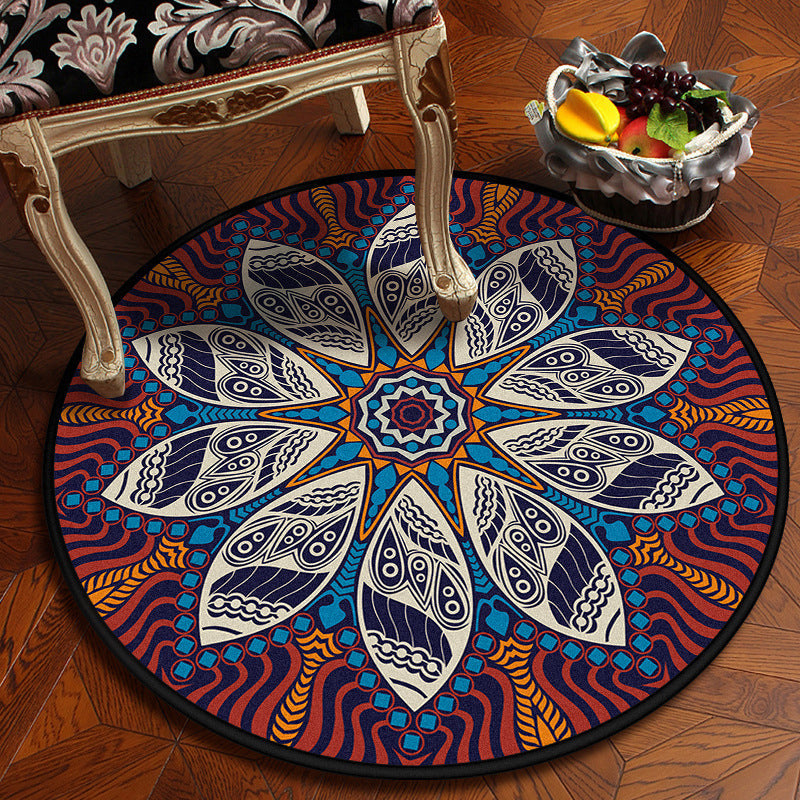 Lisslune | Moroccan Mandala Rug Multicolored Synthetic Rug Stain Resistant Non-Slip Machine Washable Rug for the Dining Room