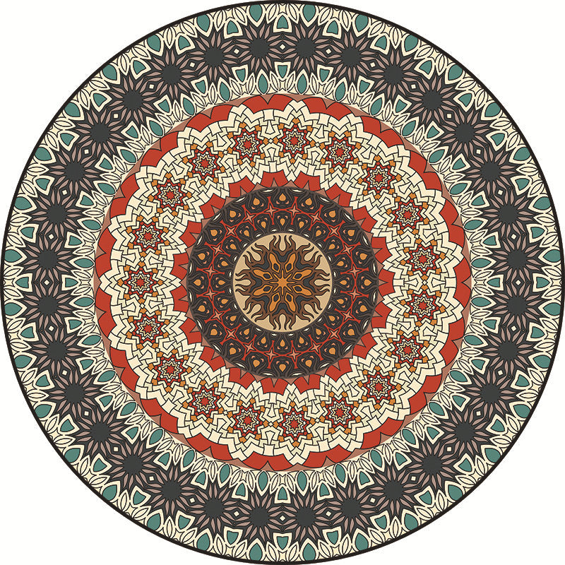 Lisslune | Traditional Multicolored Moroccan Carpet Polypropylene Mandala Area Rug Non-Slip Machine Washable Stain Resistant Rug for Rome