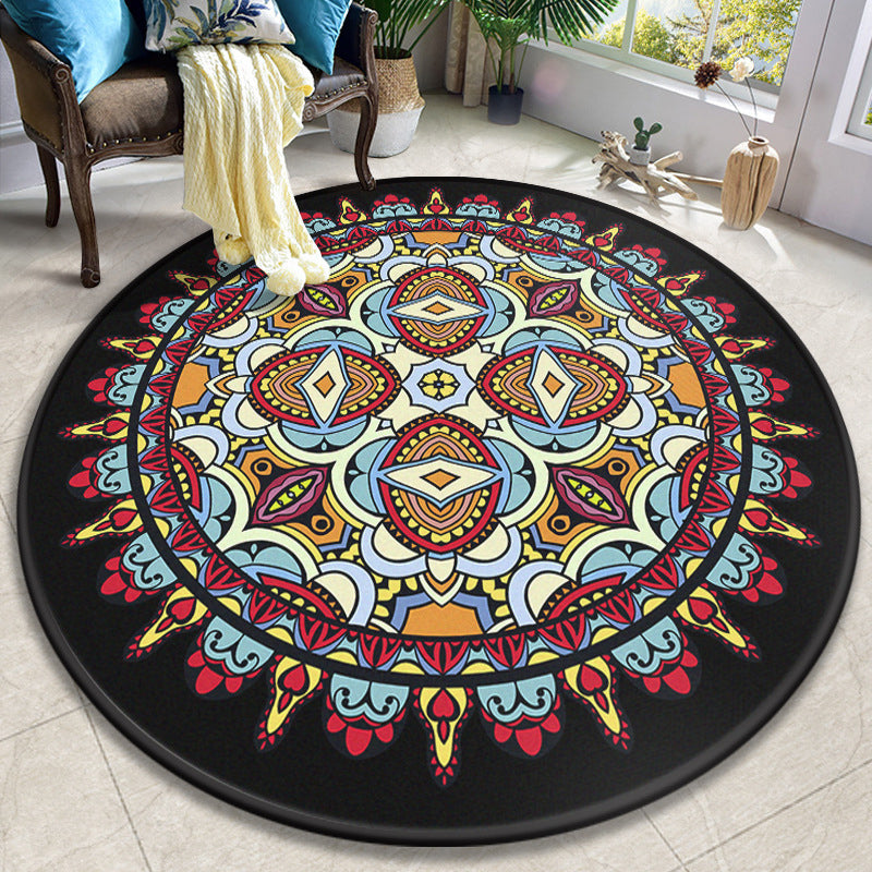Lisslune | Colorful Mandala Carpet Polyester Turkish Indoor Carpet Non-Slip Back Machine Washable Pet-Friendly Rug for Seating Area