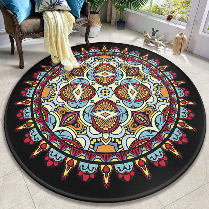 Lisslune | Colorful Mandala Carpet Polyester Turkish Indoor Carpet Non-Slip Back Machine Washable Pet-Friendly Rug for Seating Area