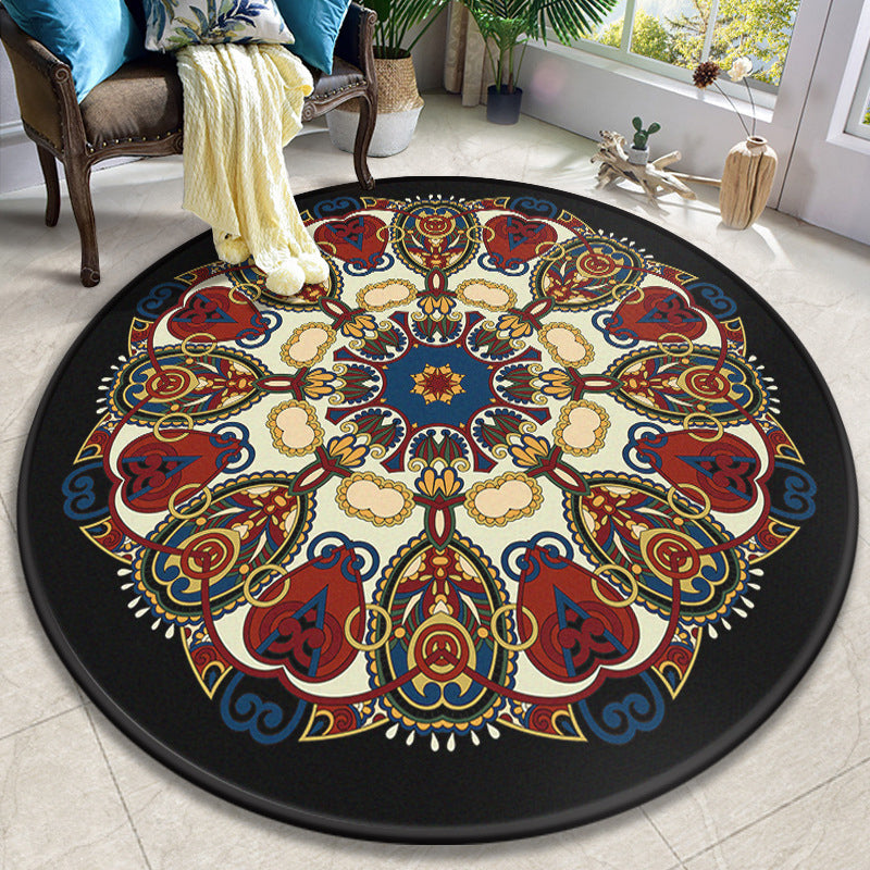 Lisslune | Colorful Mandala Carpet Polyester Turkish Indoor Carpet Non-Slip Back Machine Washable Pet-Friendly Rug for Seating Area