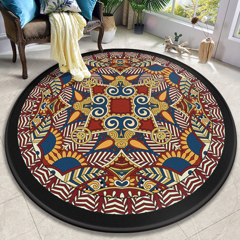 Lisslune | Colorful Mandala Carpet Polyester Turkish Indoor Carpet Non-Slip Back Machine Washable Pet-Friendly Rug for Seating Area