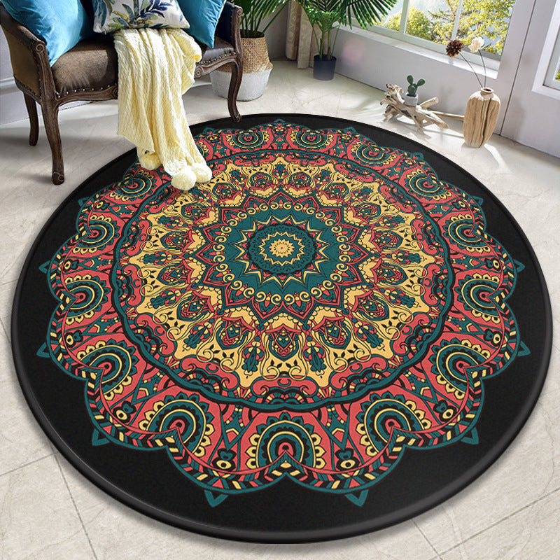 Lisslune | Colorful Mandala Carpet Polyester Turkish Indoor Carpet Non-Slip Back Machine Washable Pet-Friendly Rug for Seating Area