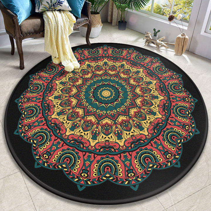 Lisslune | Colorful Mandala Carpet Polyester Turkish Indoor Carpet Non-Slip Back Machine Washable Pet-Friendly Rug for Seating Area