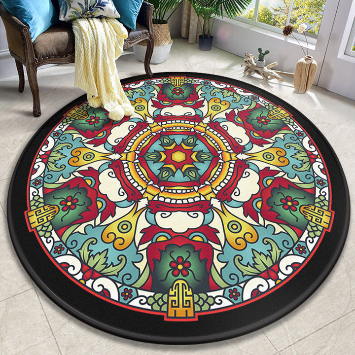 Lisslune | Colorful Mandala Carpet Polyester Turkish Indoor Carpet Non-Slip Back Machine Washable Pet-Friendly Rug for Seating Area