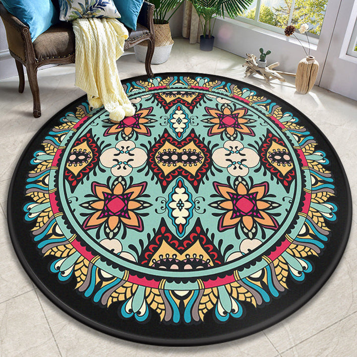 Lisslune | Colorful Mandala Carpet Polyester Turkish Indoor Carpet Non-Slip Back Machine Washable Pet-Friendly Rug for Seating Area