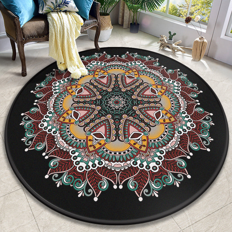 Lisslune | Colorful Mandala Carpet Polyester Turkish Indoor Carpet Non-Slip Back Machine Washable Pet-Friendly Rug for Seating Area
