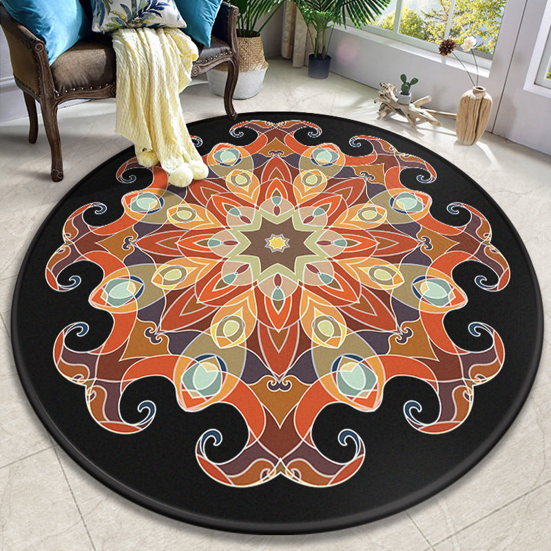 Lisslune | Colorful Mandala Carpet Polyester Turkish Indoor Carpet Non-Slip Back Machine Washable Pet-Friendly Rug for Seating Area