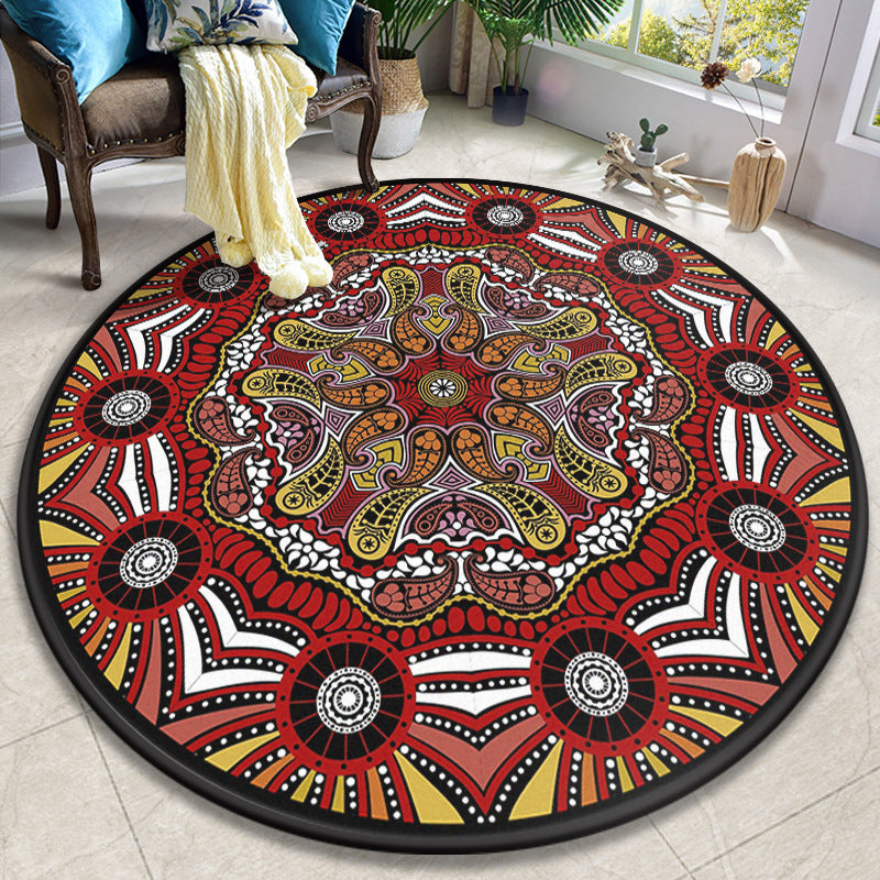 Lisslune | Colorful Mandala Carpet Polyester Turkish Indoor Carpet Non-Slip Back Machine Washable Pet-Friendly Rug for Seating Area