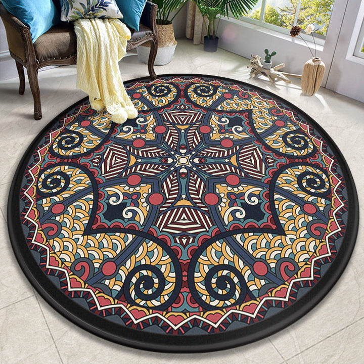 Lisslune | Colorful Mandala Carpet Polyester Turkish Indoor Carpet Non-Slip Back Machine Washable Pet-Friendly Rug for Seating Area