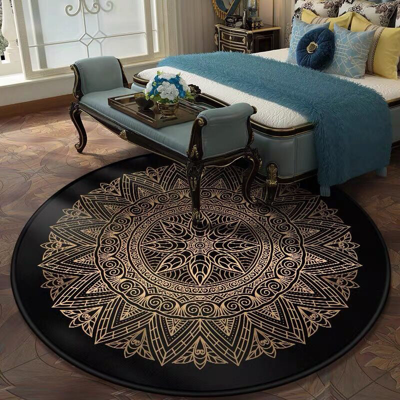 Lisslune | Retro Dark Colored Moroccan Carpet Polypropylene Mandala Pattern Carpet Washable Non-Slip Pet-Friendly Carpet for the Living Room