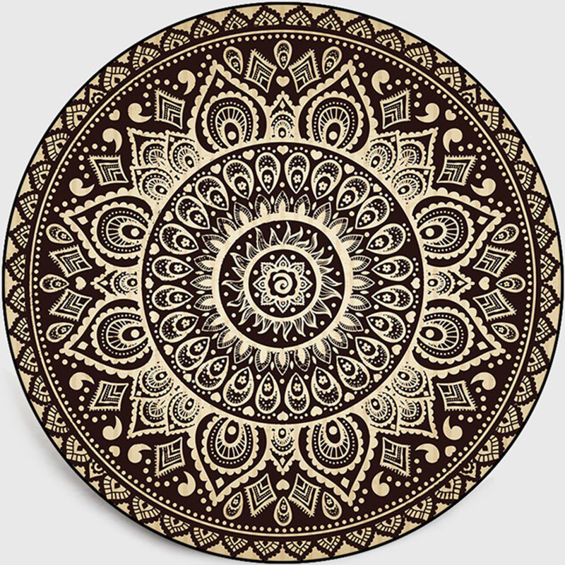 Lisslune | Retro Dark Colored Moroccan Carpet Polypropylene Mandala Pattern Carpet Washable Non-Slip Pet-Friendly Carpet for the Living Room