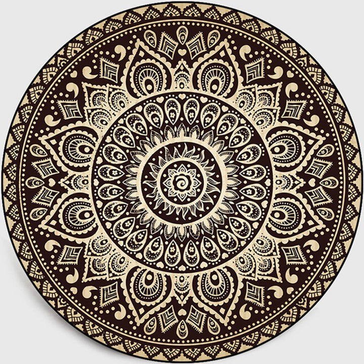Lisslune | Retro Dark Colored Moroccan Carpet Polypropylene Mandala Pattern Carpet Washable Non-Slip Pet-Friendly Carpet for the Living Room