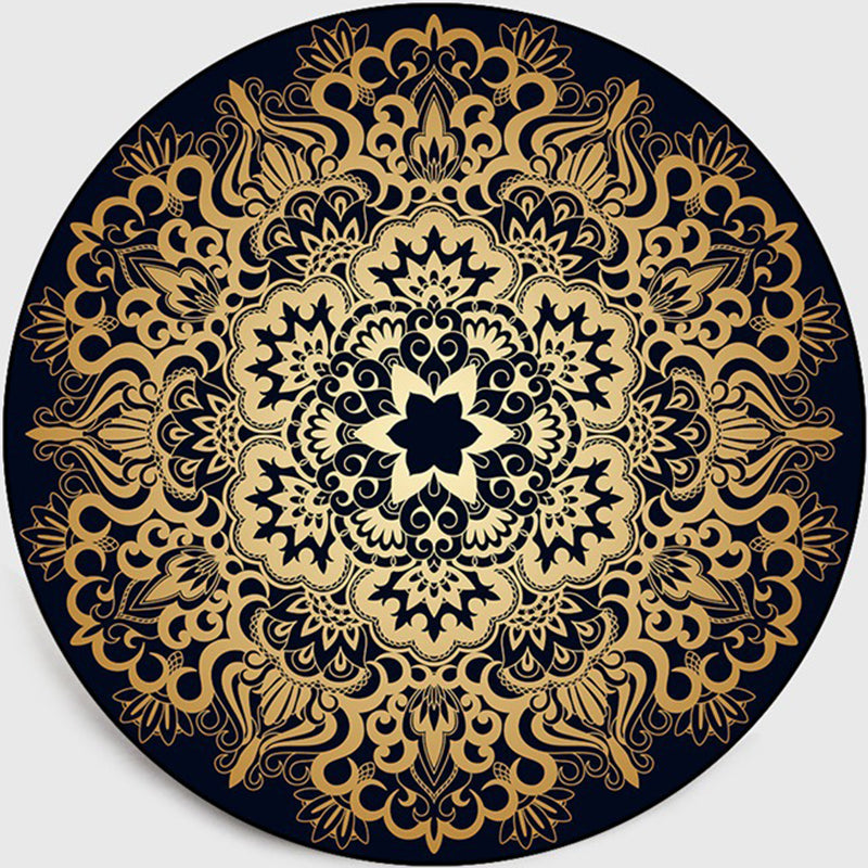 Lisslune | Retro Dark Colored Moroccan Carpet Polypropylene Mandala Pattern Carpet Washable Non-Slip Pet-Friendly Carpet for the Living Room