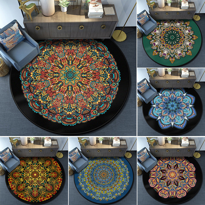 Lisslune | Turkish Mandala Rug Multicolor Synthetic Rug Washable Pet Friendly Non-Slip Back Rug for Living Room