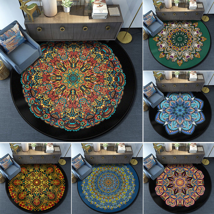 Lisslune | Turkish Mandala Rug Multicolor Synthetic Rug Washable Pet Friendly Non-Slip Back Rug for Living Room