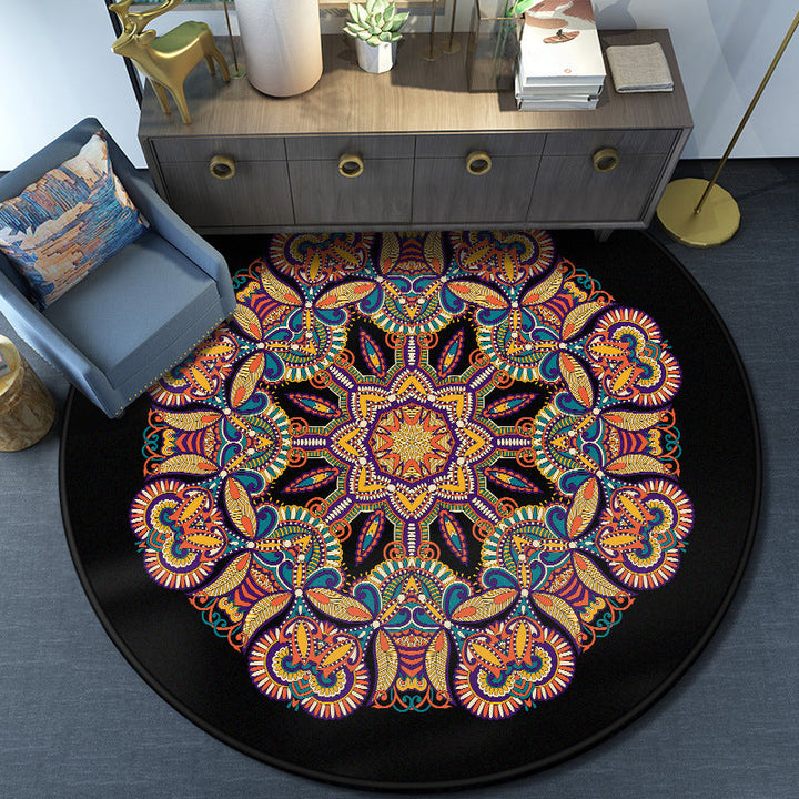 Lisslune | Turkish Mandala Rug Multicolor Synthetic Rug Washable Pet Friendly Non-Slip Back Rug for Living Room