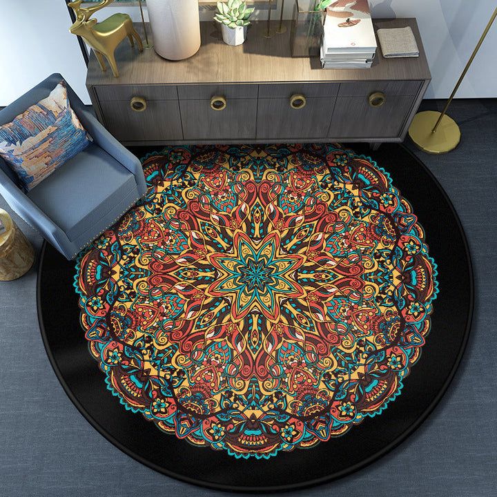 Lisslune | Turkish Mandala Rug Multicolor Synthetic Rug Washable Pet Friendly Non-Slip Back Rug for Living Room