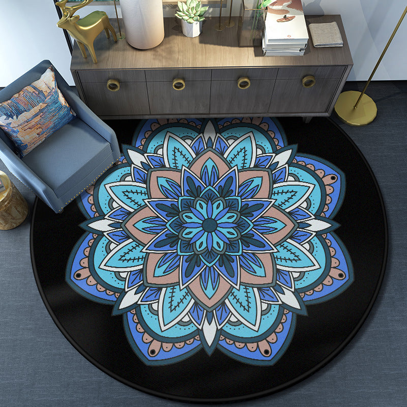 Lisslune | Turkish Mandala Rug Multicolor Synthetic Rug Washable Pet Friendly Non-Slip Back Rug for Living Room