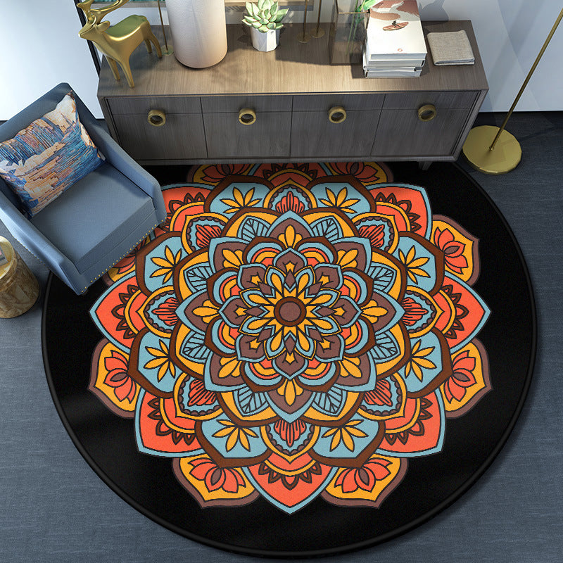 Lisslune | Turkish Mandala Rug Multicolor Synthetic Rug Washable Pet Friendly Non-Slip Back Rug for Living Room