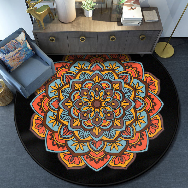 Lisslune | Turkish Mandala Rug Multicolor Synthetic Rug Washable Pet Friendly Non-Slip Back Rug for Living Room