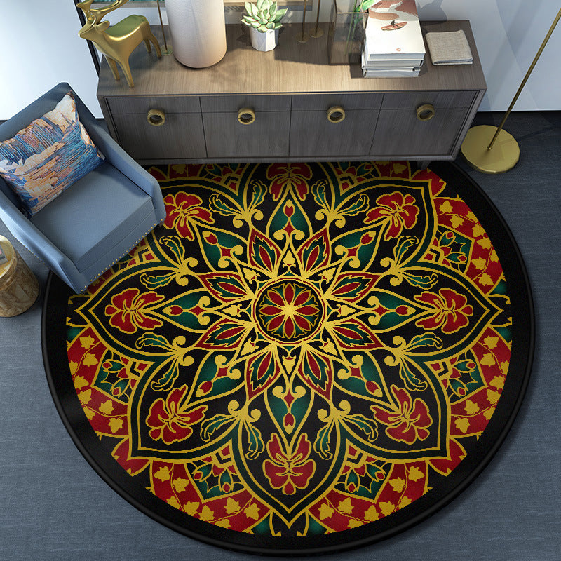 Lisslune | Turkish Mandala Rug Multicolor Synthetic Rug Washable Pet Friendly Non-Slip Back Rug for Living Room