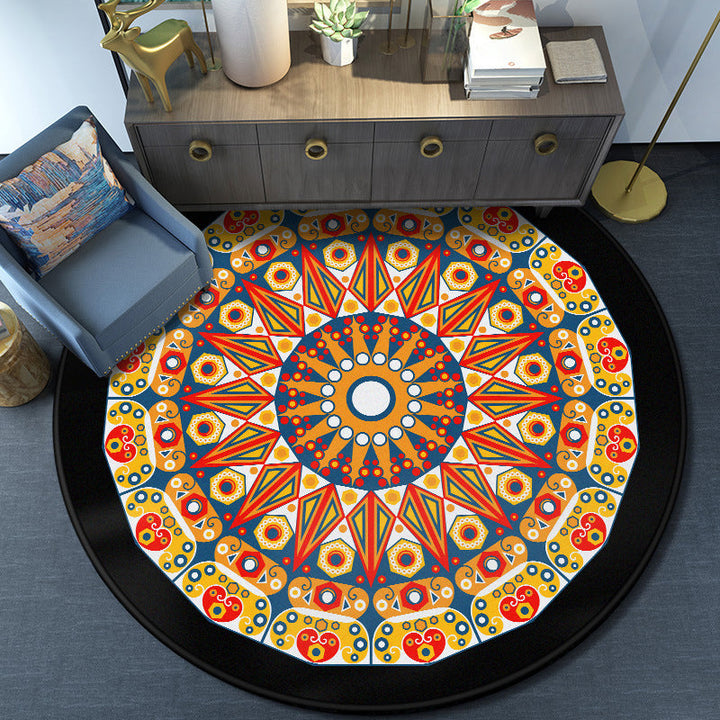 Lisslune | Turkish Mandala Rug Multicolor Synthetic Rug Washable Pet Friendly Non-Slip Back Rug for Living Room