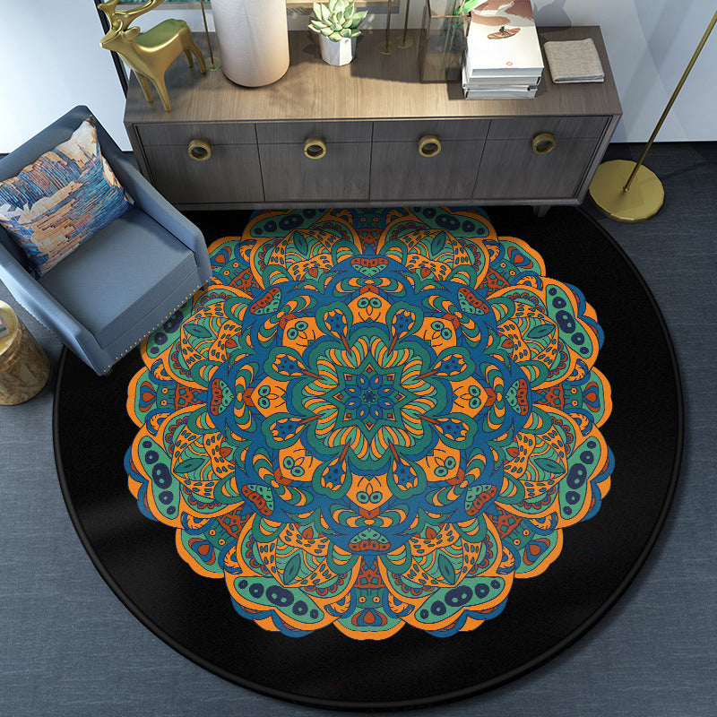 Lisslune | Turkish Mandala Rug Multicolor Synthetic Rug Washable Pet Friendly Non-Slip Back Rug for Living Room