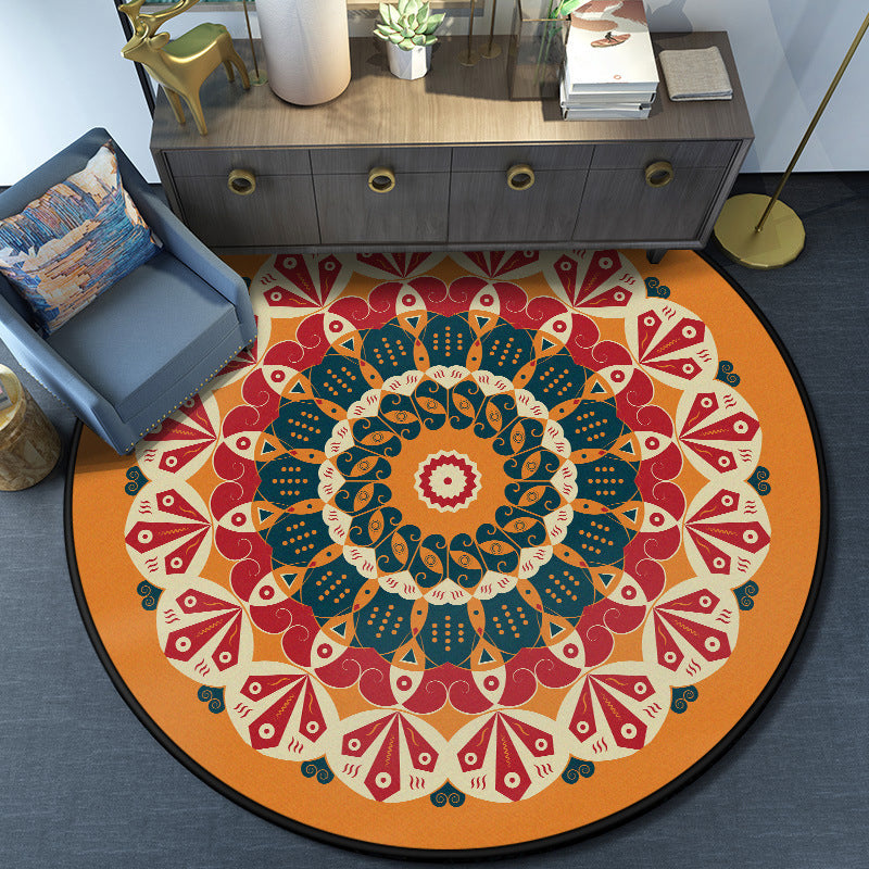 Lisslune | Turkish Mandala Rug Multicolor Synthetic Rug Washable Pet Friendly Non-Slip Back Rug for Living Room