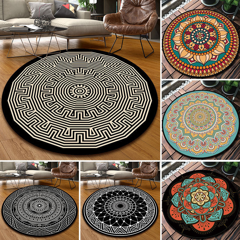 Lisslune | Classic Multicolor Mandala Rug Polypropylene Moroccan Rug Stain Resistant Machine Washable Non-Slip Rug for the Door