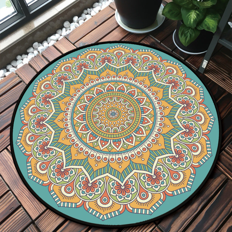 Lisslune | Classic Multicolor Mandala Rug Polypropylene Moroccan Rug Stain Resistant Machine Washable Non-Slip Rug for the Door