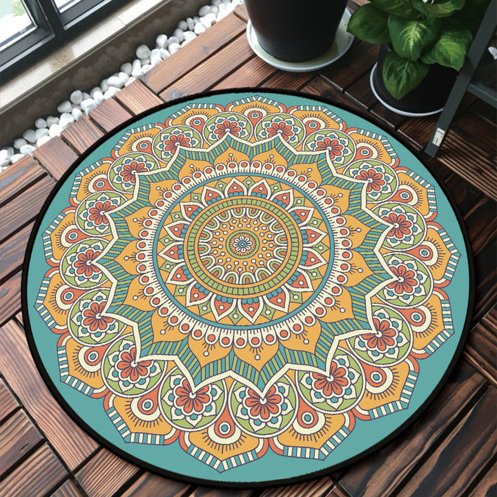 Lisslune | Classic Multicolor Mandala Rug Polypropylene Moroccan Rug Stain Resistant Machine Washable Non-Slip Rug for the Door