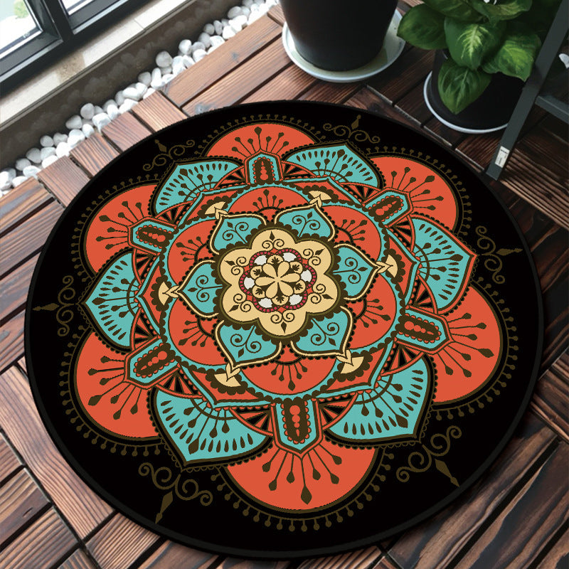 Lisslune | Classic Multicolor Mandala Rug Polypropylene Moroccan Rug Stain Resistant Machine Washable Non-Slip Rug for the Door