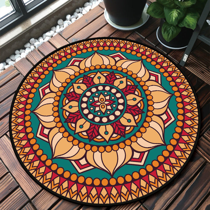 Lisslune | Classic Multicolor Mandala Rug Polypropylene Moroccan Rug Stain Resistant Machine Washable Non-Slip Rug for the Door