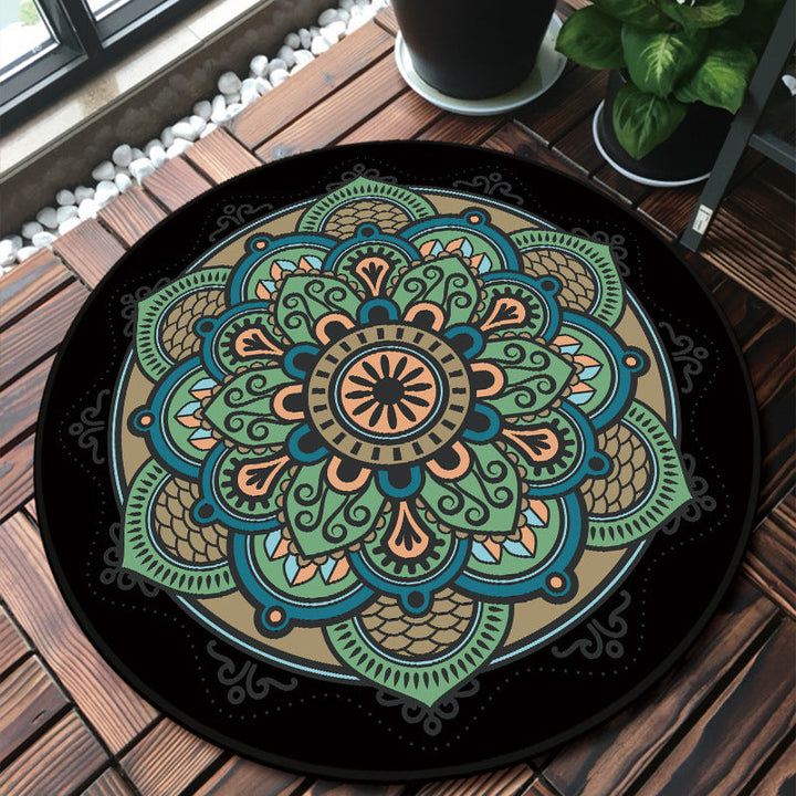 Lisslune | Classic Multicolor Mandala Rug Polypropylene Moroccan Rug Stain Resistant Machine Washable Non-Slip Rug for the Door