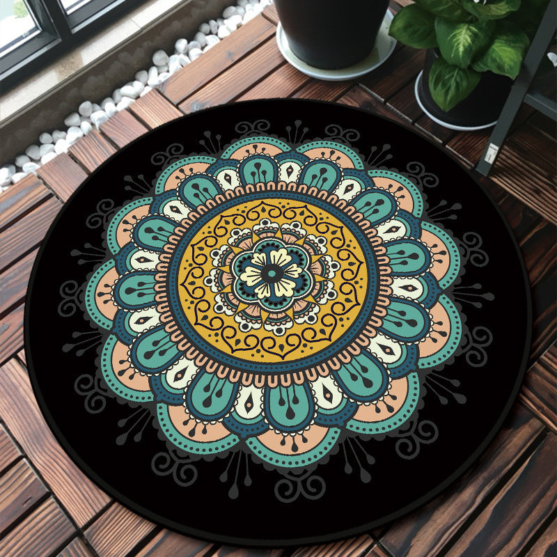 Lisslune | Classic Multicolor Mandala Rug Polypropylene Moroccan Rug Stain Resistant Machine Washable Non-Slip Rug for the Door