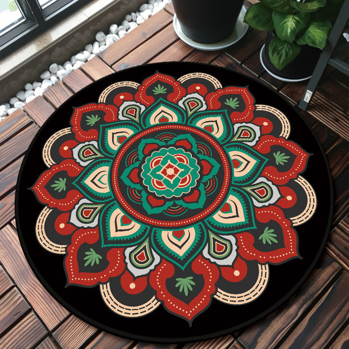 Lisslune | Classic Multicolor Mandala Rug Polypropylene Moroccan Rug Stain Resistant Machine Washable Non-Slip Rug for the Door