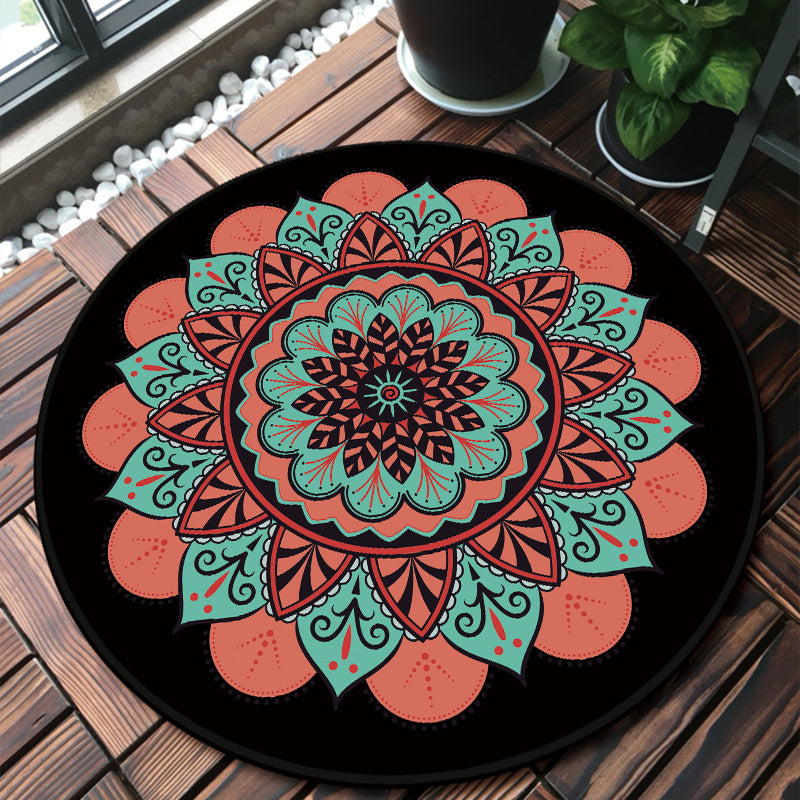 Lisslune | Classic Multicolor Mandala Rug Polypropylene Moroccan Rug Stain Resistant Machine Washable Non-Slip Rug for the Door