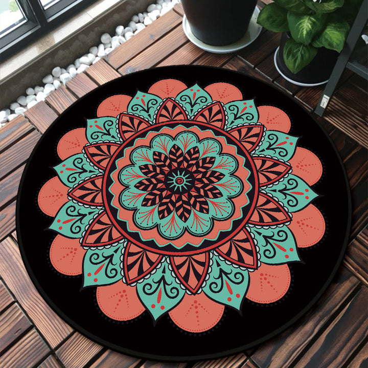 Lisslune | Classic Multicolor Mandala Rug Polypropylene Moroccan Rug Stain Resistant Machine Washable Non-Slip Rug for the Door