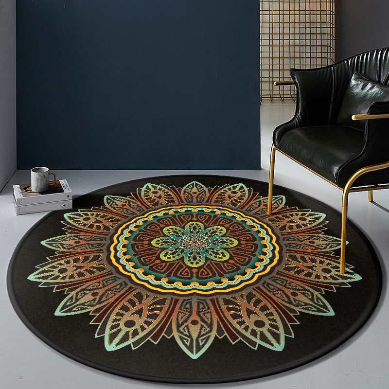 Lisslune | Persian Bedroom Rug Multicolor Tribal Floral Rug Polyester Stain Resistant Non-Slip Back Washable Area Rug
