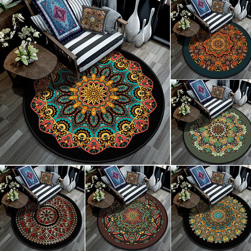 Lisslune | Retro Mandala Indoor Carpet Dark Color Moroccan Rug Polypropylene Non-slip Pet-friendly Washable Carpet for Living Room