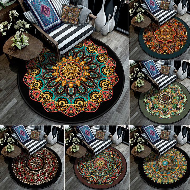 Lisslune | Retro Mandala Indoor Carpet Dark Color Moroccan Rug Polypropylene Non-slip Pet-friendly Washable Carpet for Living Room