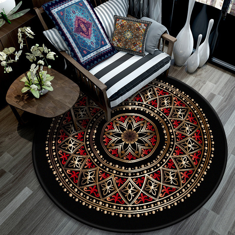 Lisslune | Retro Mandala Indoor Carpet Dark Color Moroccan Rug Polypropylene Non-slip Pet-friendly Washable Carpet for Living Room