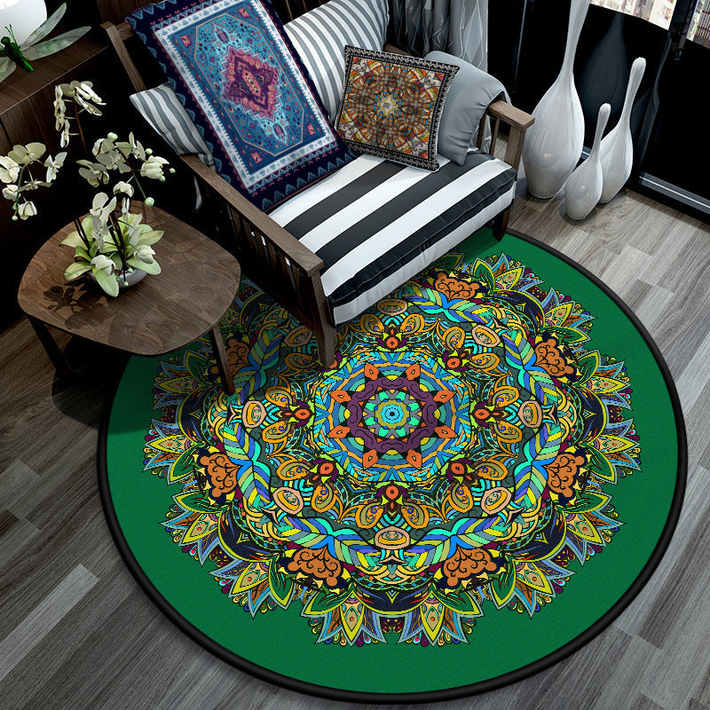 Lisslune | Retro Mandala Indoor Carpet Dark Color Moroccan Rug Polypropylene Non-slip Pet-friendly Washable Carpet for Living Room