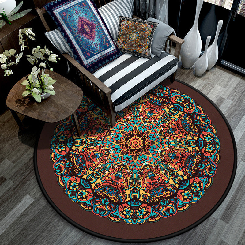 Lisslune | Retro Mandala Indoor Carpet Dark Color Moroccan Rug Polypropylene Non-slip Pet-friendly Washable Carpet for Living Room