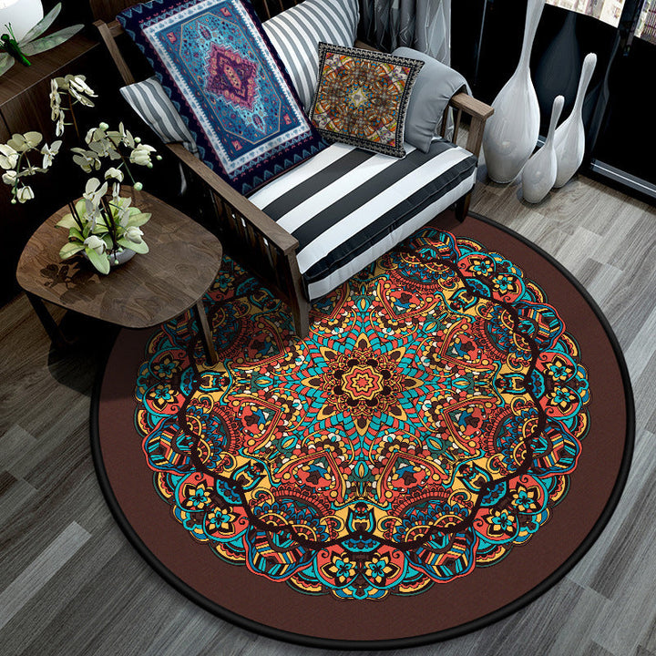 Lisslune | Retro Mandala Indoor Carpet Dark Color Moroccan Rug Polypropylene Non-slip Pet-friendly Washable Carpet for Living Room