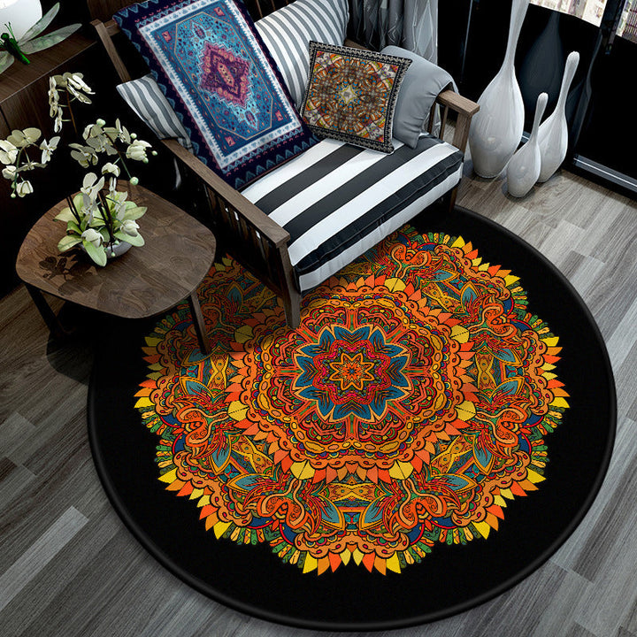 Lisslune | Retro Mandala Indoor Carpet Dark Color Moroccan Rug Polypropylene Non-slip Pet-friendly Washable Carpet for Living Room