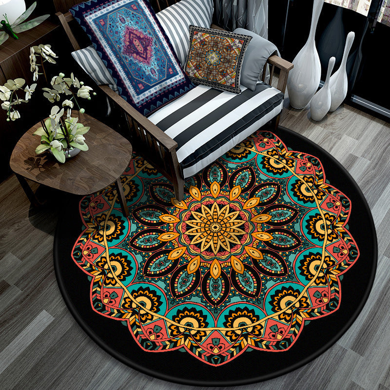 Lisslune | Retro Mandala Indoor Carpet Dark Color Moroccan Rug Polypropylene Non-slip Pet-friendly Washable Carpet for Living Room