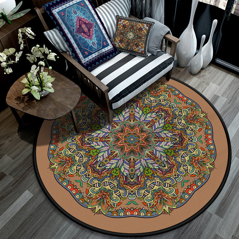 Lisslune | Retro Mandala Indoor Carpet Dark Color Moroccan Rug Polypropylene Non-slip Pet-friendly Washable Carpet for Living Room