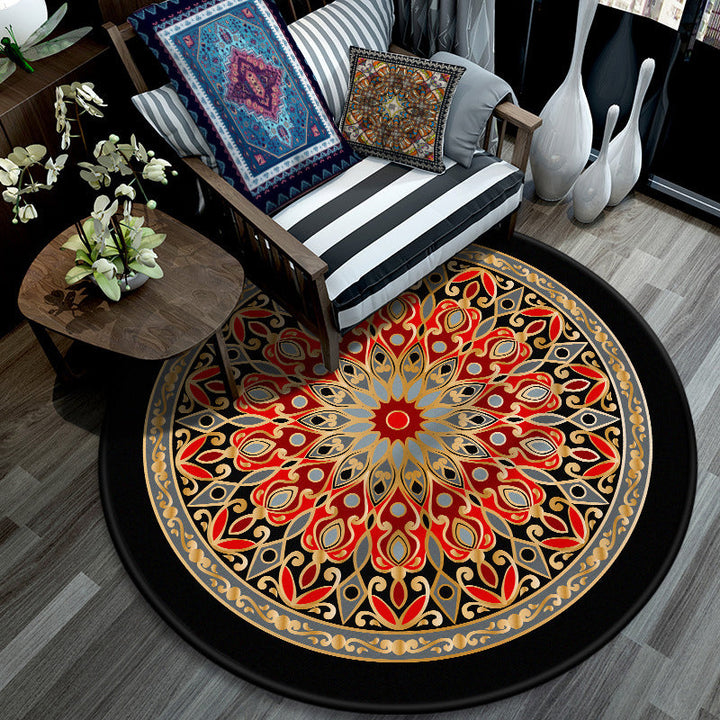 Lisslune | Retro Mandala Indoor Carpet Dark Color Moroccan Rug Polypropylene Non-slip Pet-friendly Washable Carpet for Living Room
